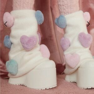 Sugar Thrillz White Heart Platform Boots